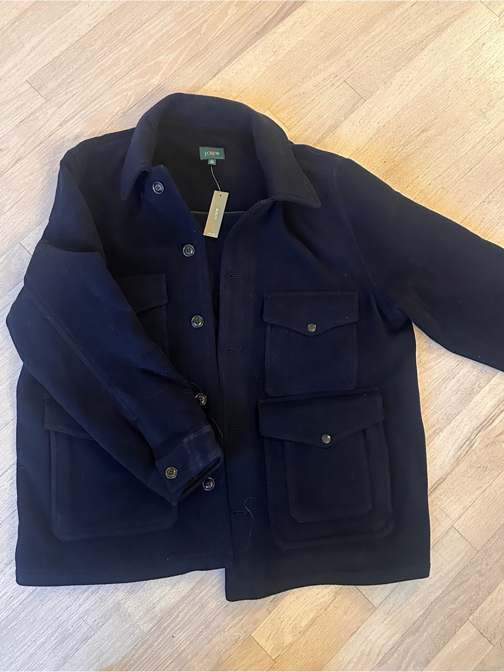 J. Crew Men's Navy Wool Field Coat with Flap Pockets
